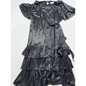 Risa Ann New York VTG Med Black Metallic Tiered Ruffle Cocktail Party Dress USA